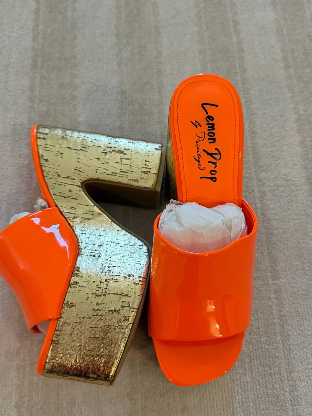 Lemon Drop by Privileged Shoes Gigietta Orange Platform Heels